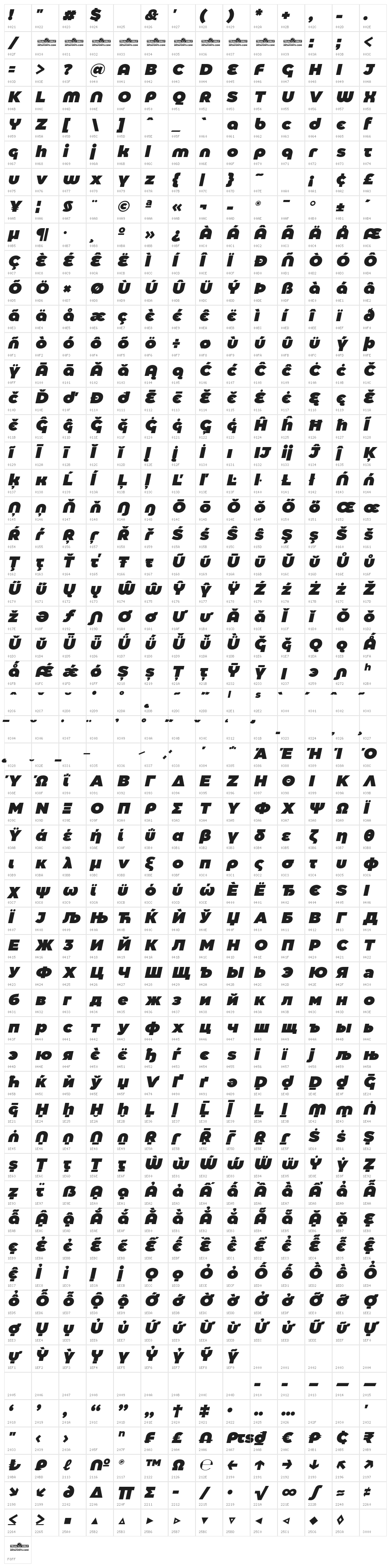 Eastman Alternate Trial Heavy Italic Character Map