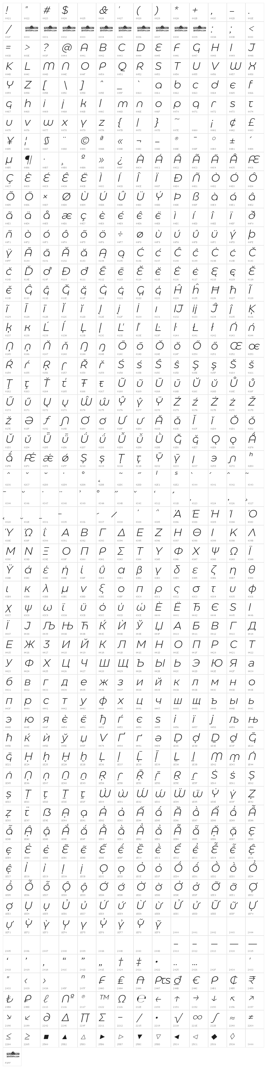 Eastman Alternate Trial Light Italic Character Map