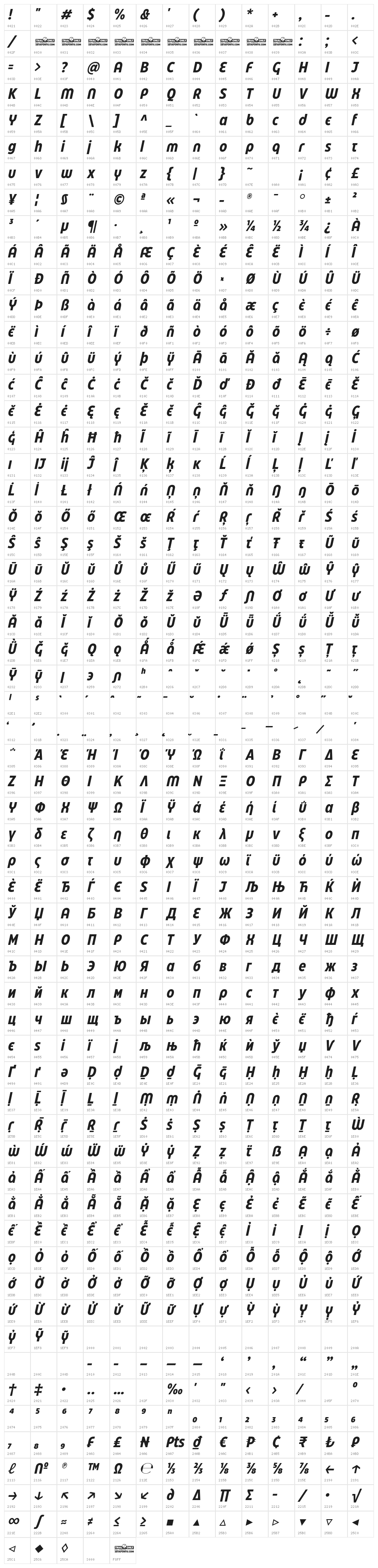 Eastman Cnd Alt Trial Bold Ita Character Map
