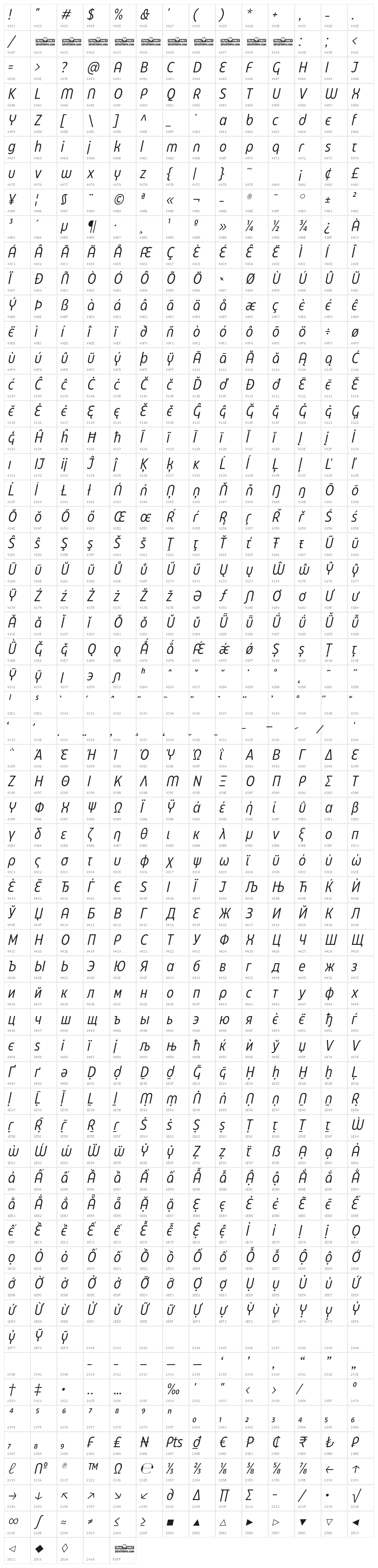 Eastman Cnd Alt Trial Ita Character Map