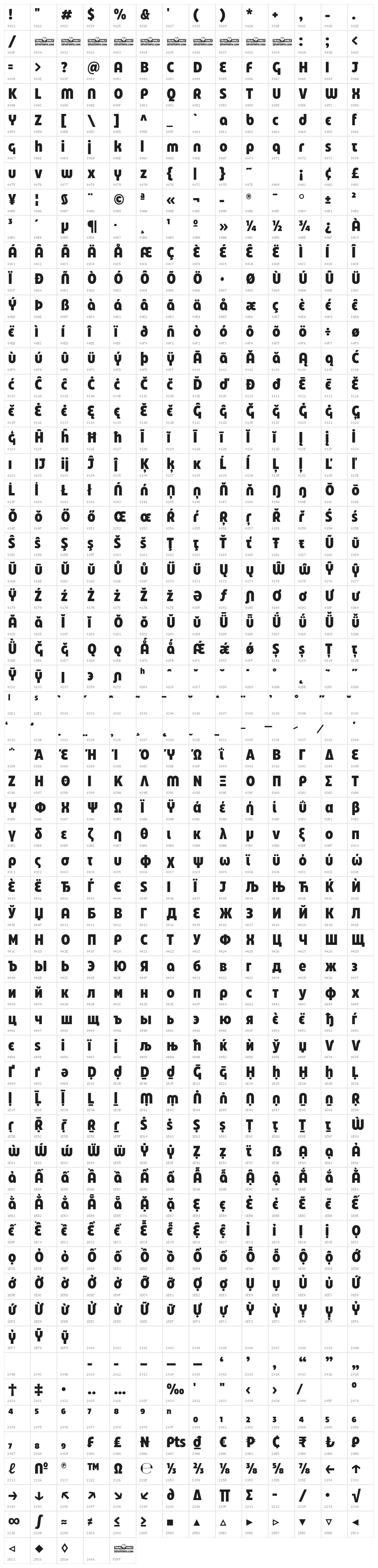 Eastman Cnd Alt Trial XBold Character Map