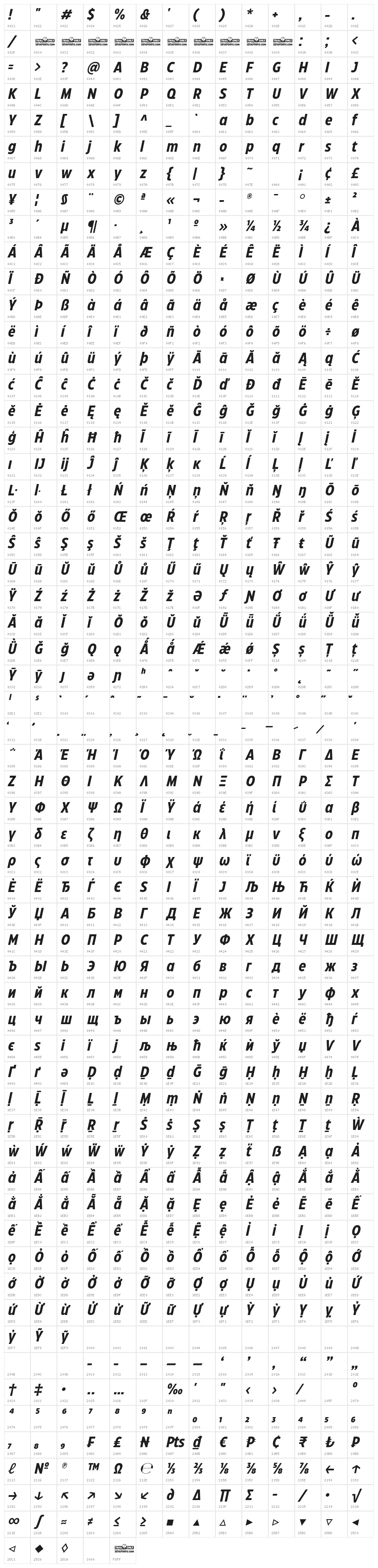 Eastman Cnd Trial Bold Ita Character Map