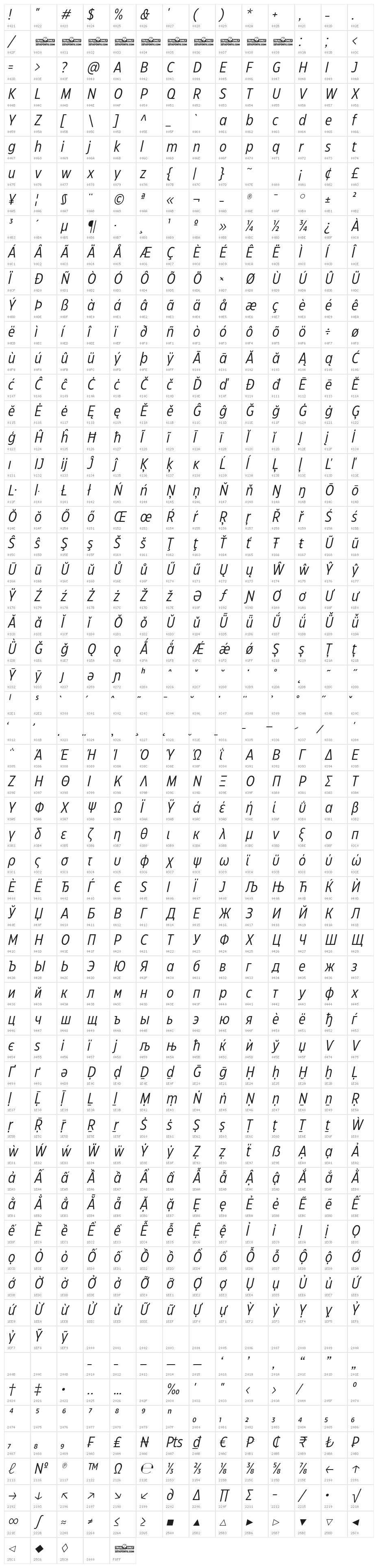 Eastman Cnd Trial Ita Character Map