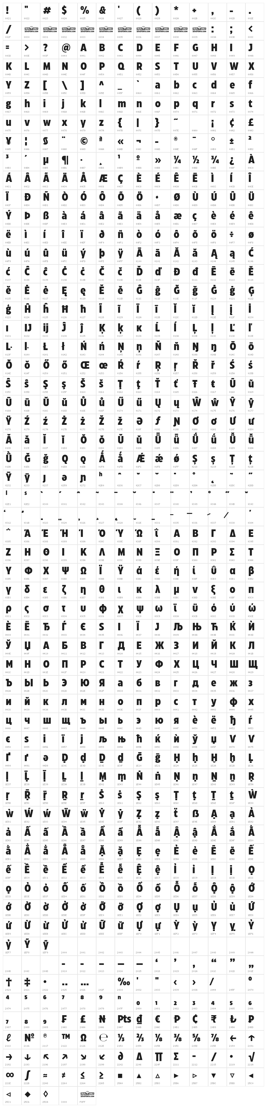 Eastman Cnd Trial XBold Character Map