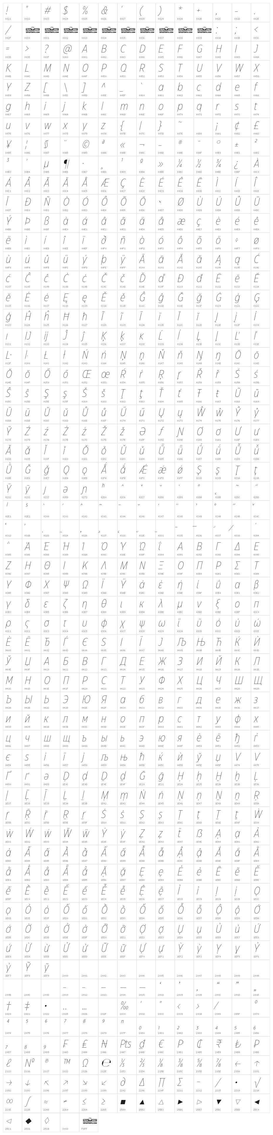 Eastman Cnd Trial XLight Ita Character Map