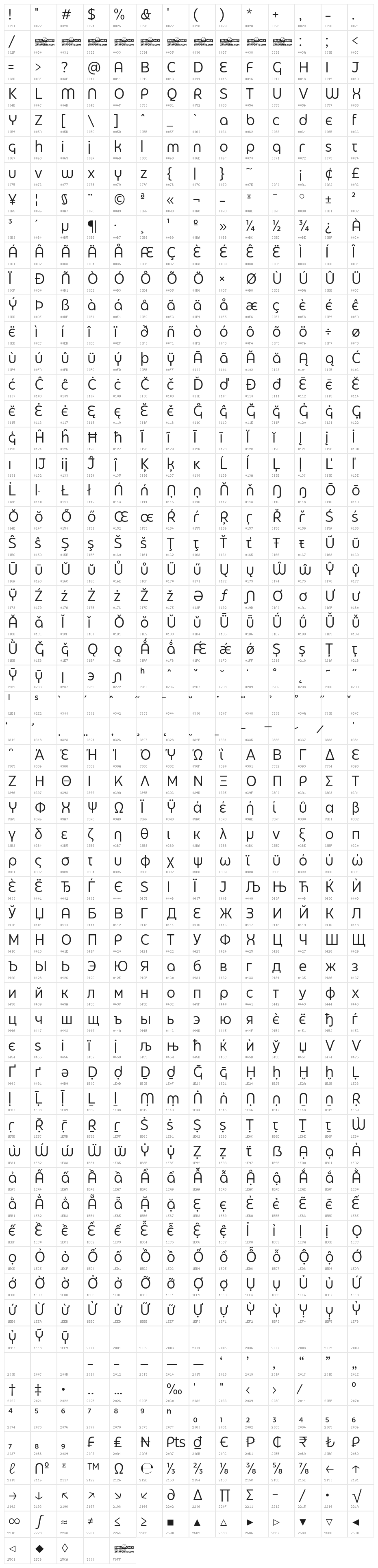Eastman Grt Alt Trial Regular Character Map