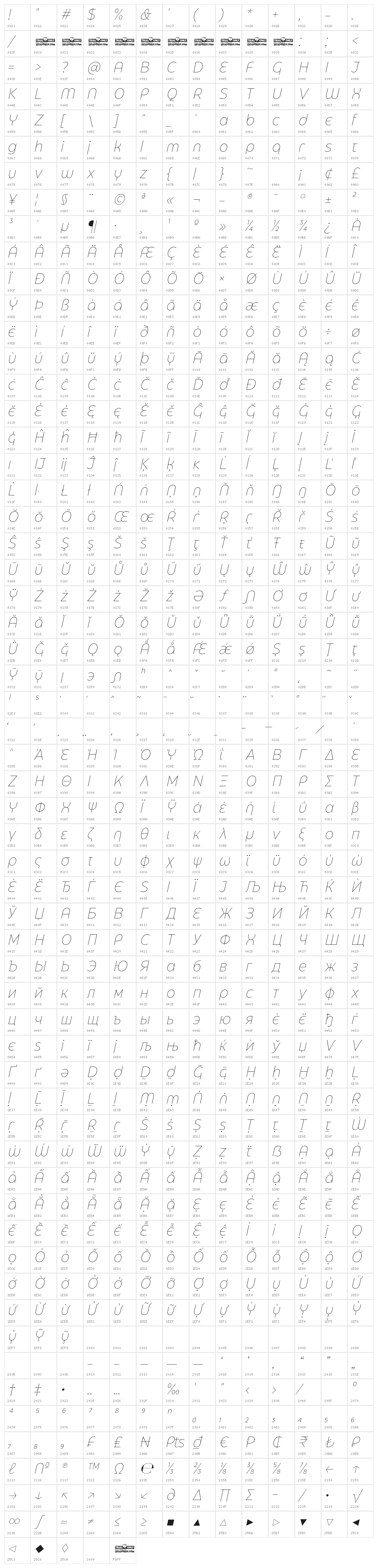 Eastman Grt Alt Trial XLight Ita Character Map