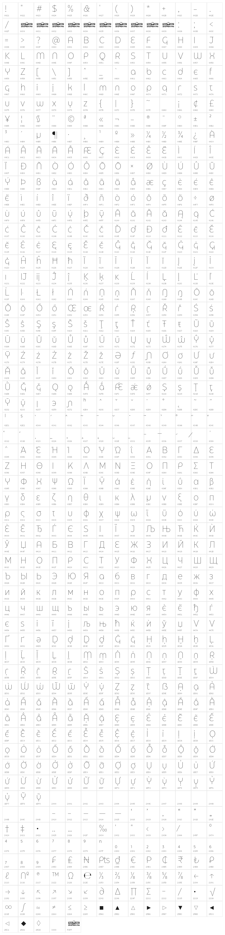 Eastman Grt Alt Trial XLight Character Map