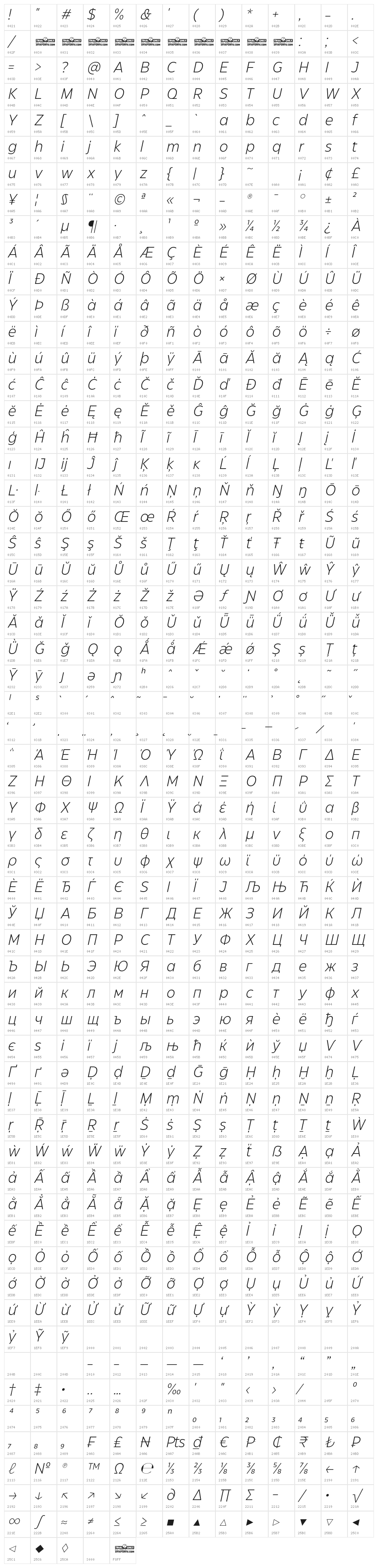 Eastman Grt Trial Light Ita Character Map
