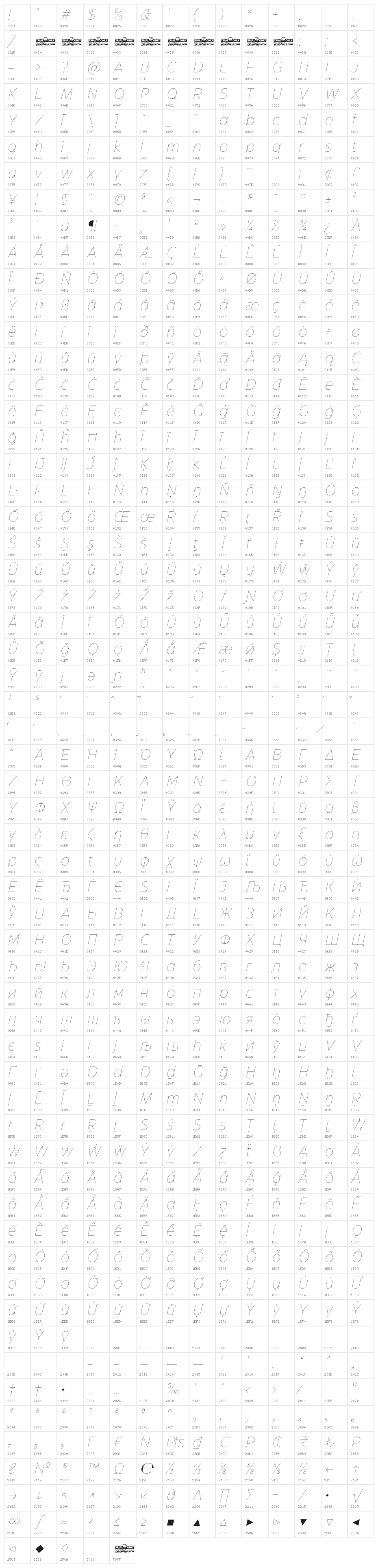 Eastman Grt Trial Thin Ita Character Map