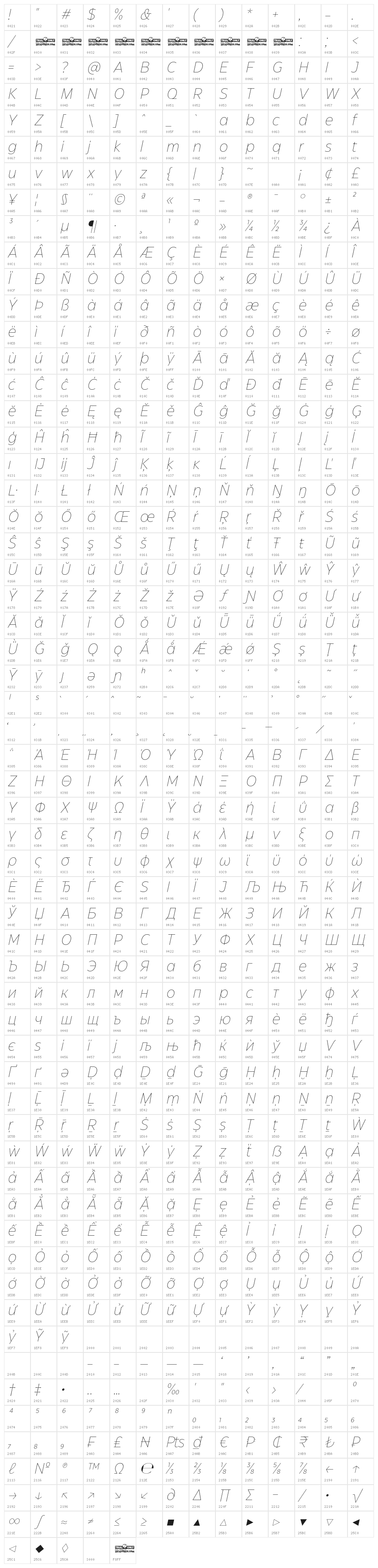 Eastman Grt Trial XLight Ita Character Map