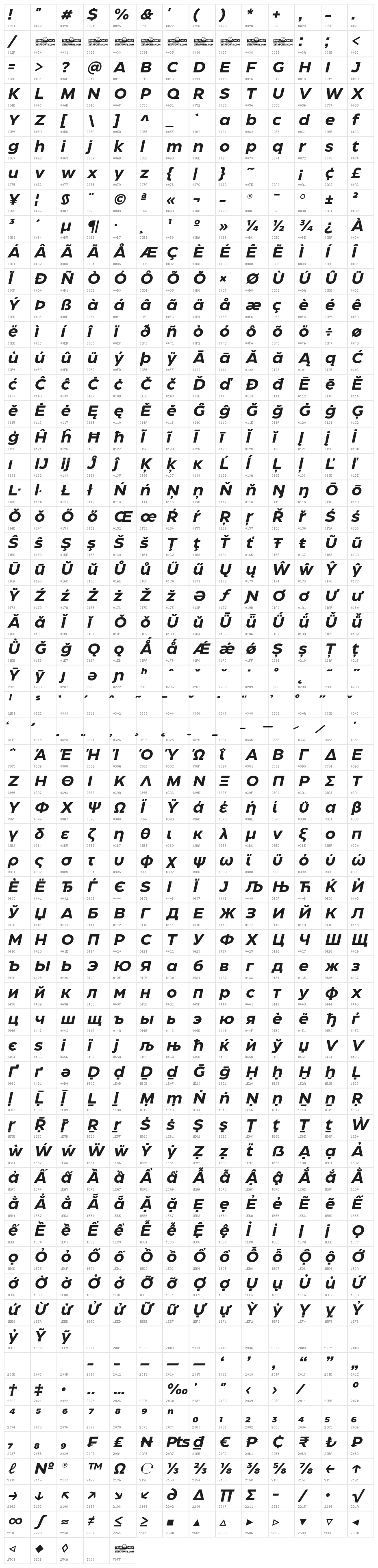 Eastman Roman Trial Bd It Character Map