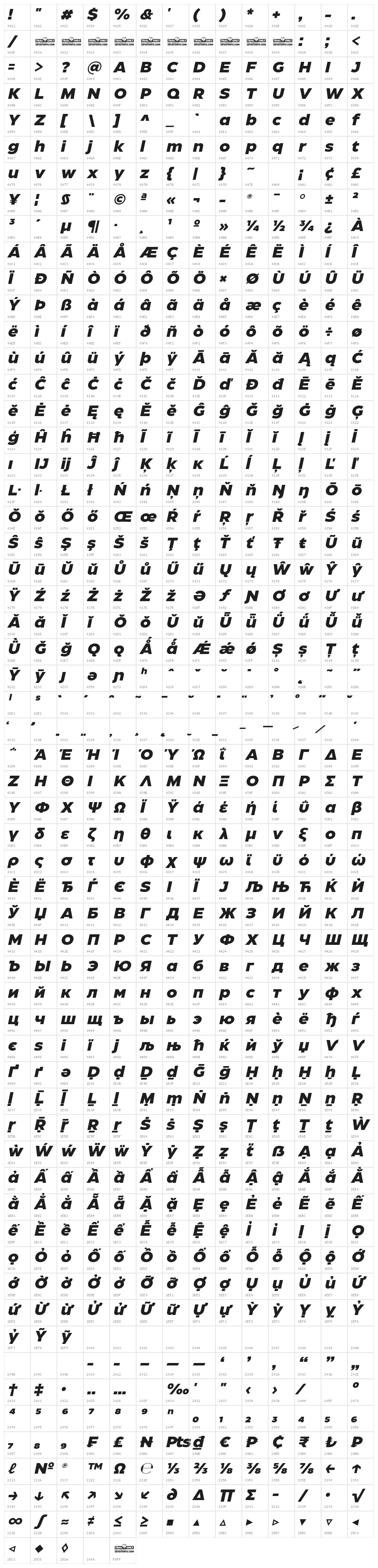 Eastman Roman Trial XBd It Character Map