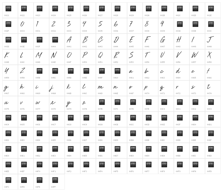 Easy Listening Character Map