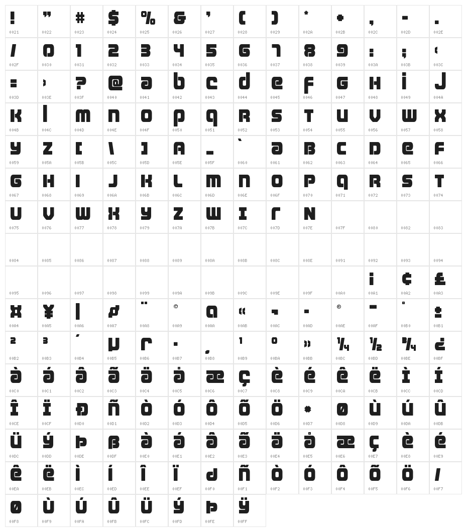 Easy Ride Spaced Character Map