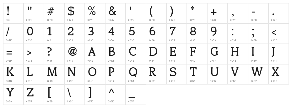 EbonyUT Character Map