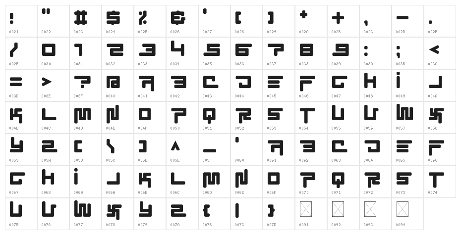 EC SimpliCity Regular Character Map