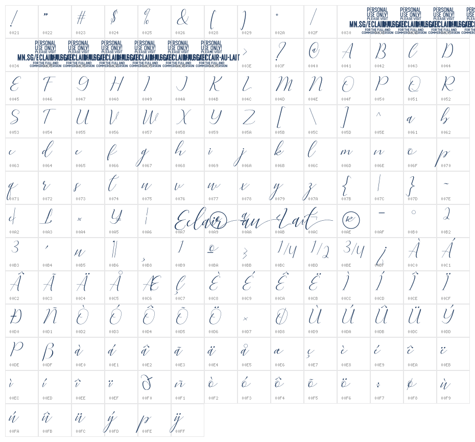Eclair Au Lait PERSONAL USE Regular Character Map
