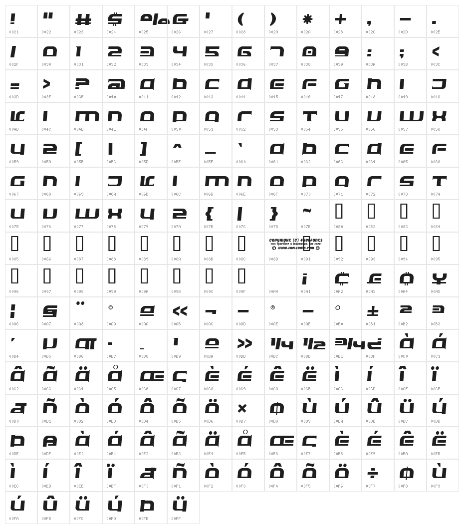 Eclipser Oblique Character Map