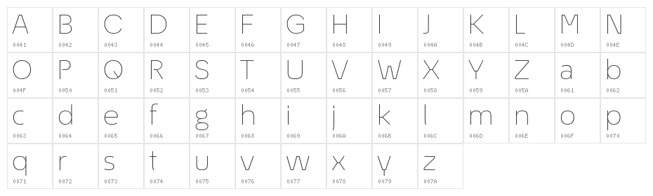 EconoSansRed-33ThinExpanded Character Map