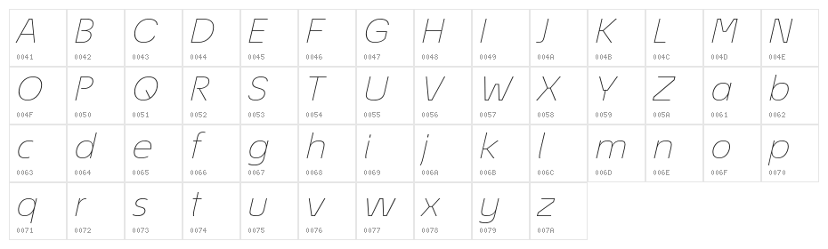 EconoSansRed-34ThinExpIta Character Map