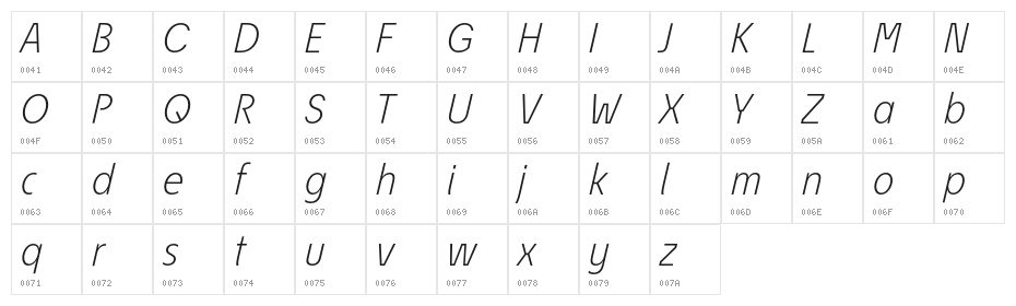 EconoSansRed-46LightItalic Character Map