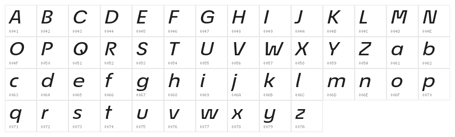 EconoSansRed-64MedExpIta Character Map