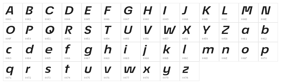 EconoSansRed-74BoldExpIta Character Map