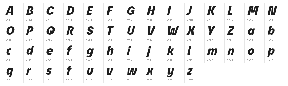 EconoSansRed-86HeavyItalic Character Map