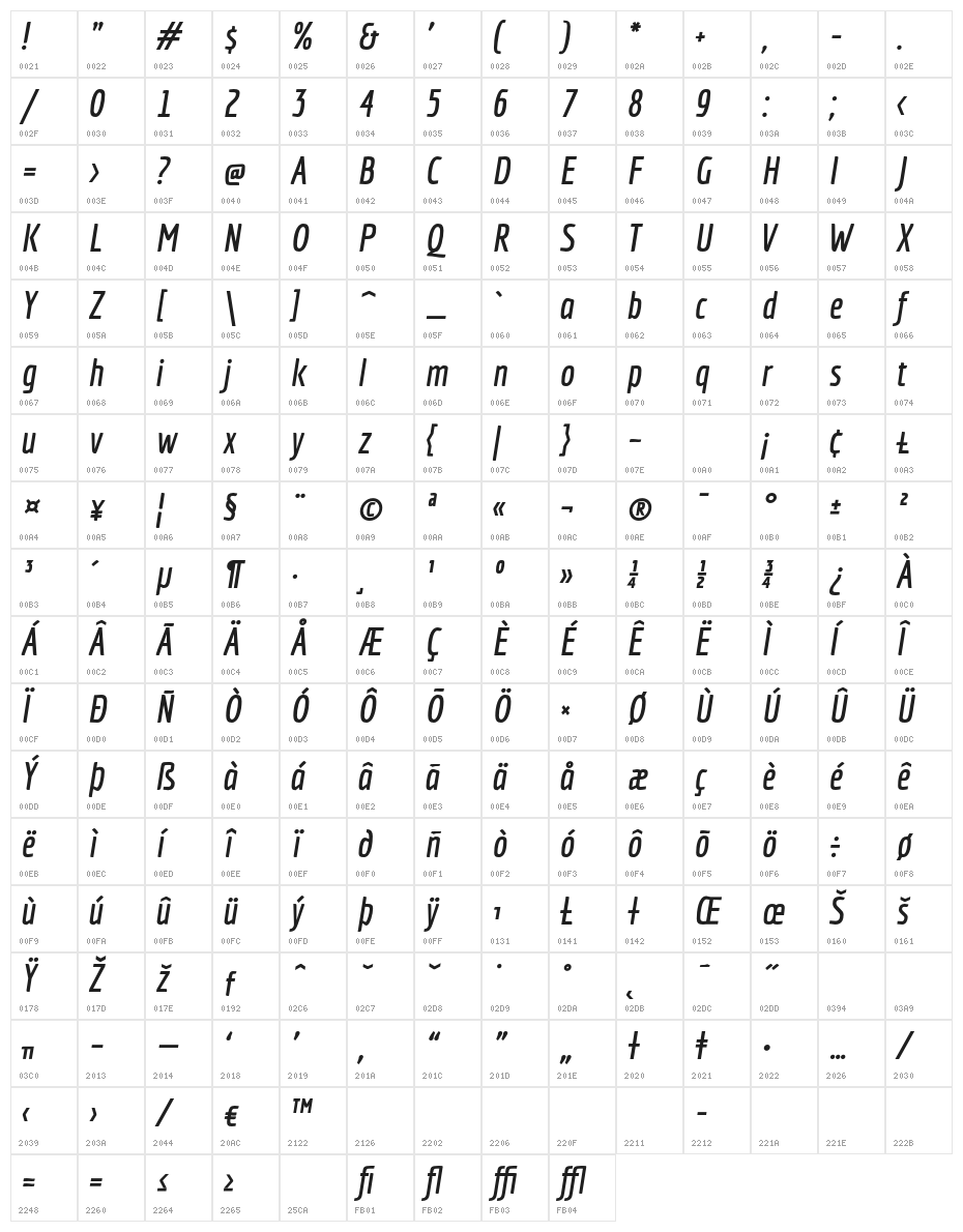 Economica-BoldItalic Character Map