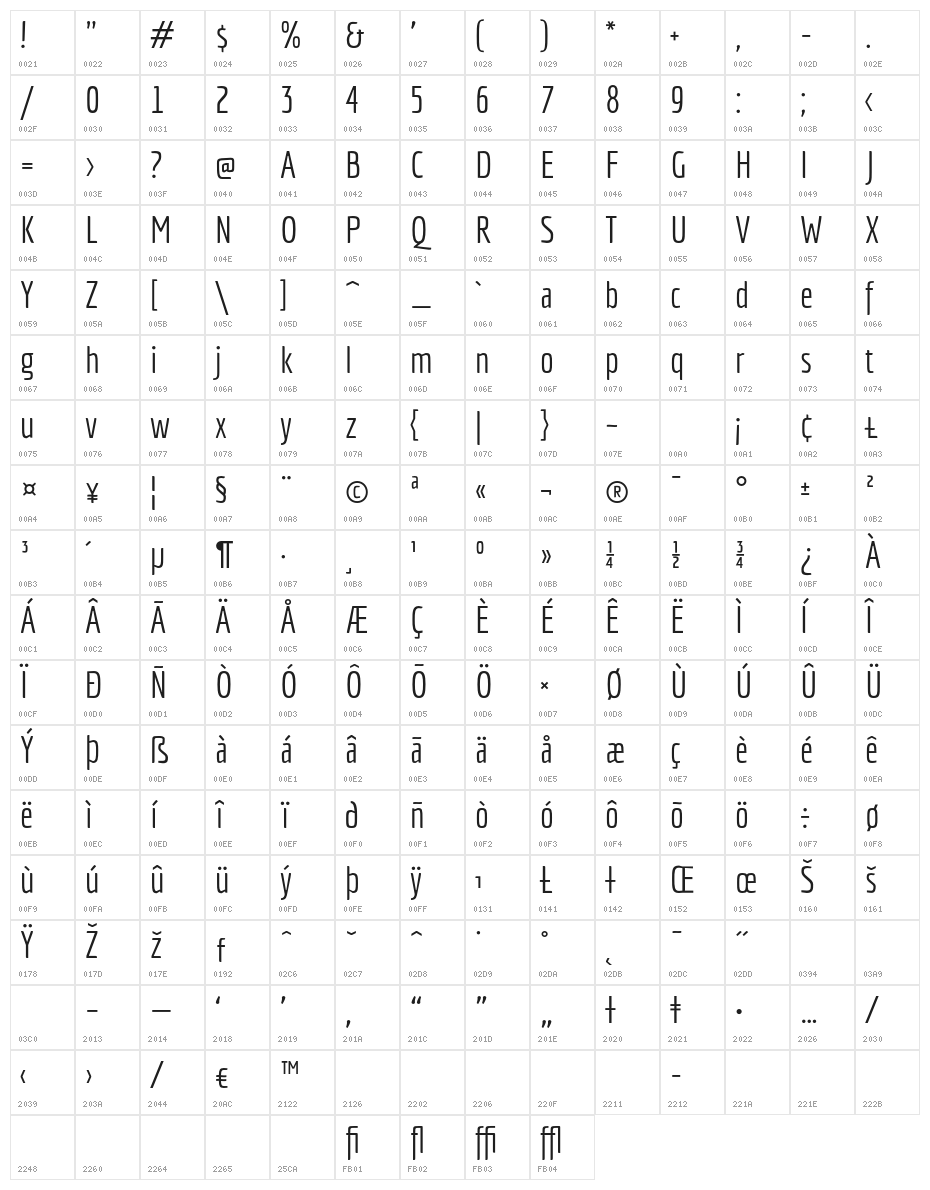 Economica-Regular Character Map