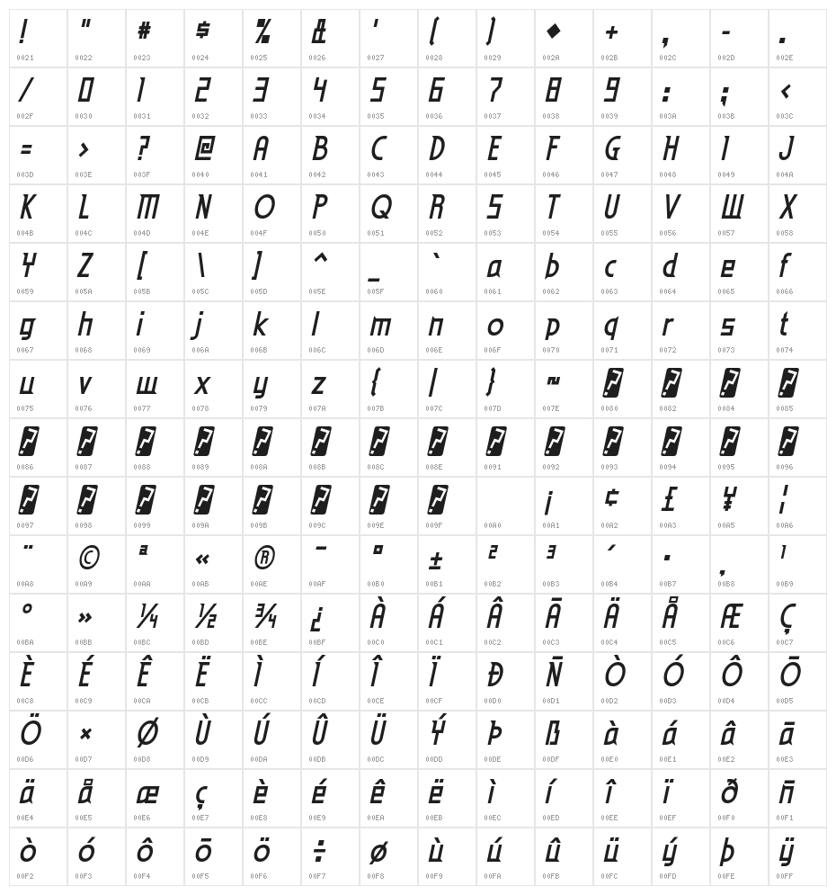 EdenMills-BoldItalic Character Map