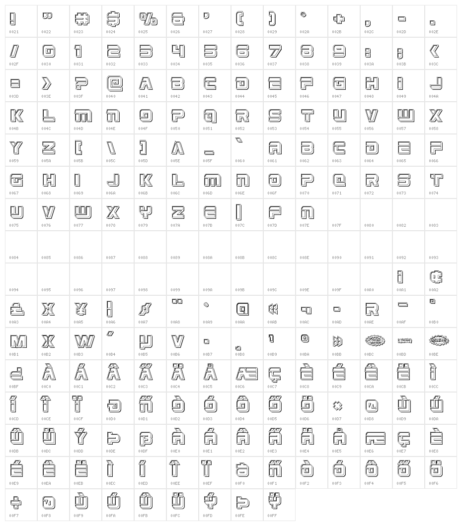 Edge Racer Engraved Character Map