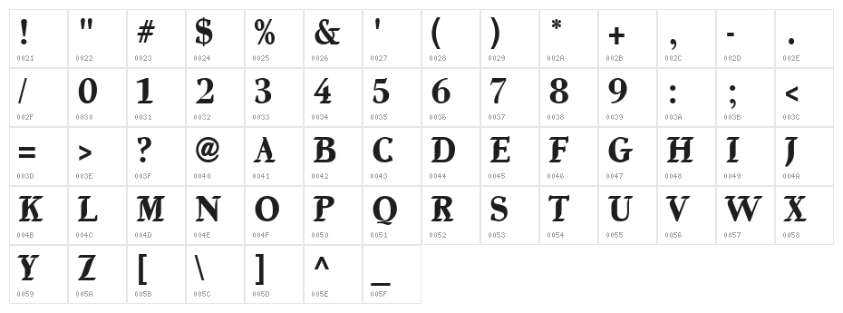 EdnnaUT Bold Character Map