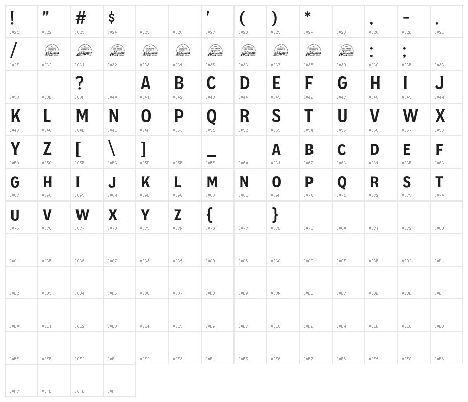 EFCO Overhold DEMO Character Map
