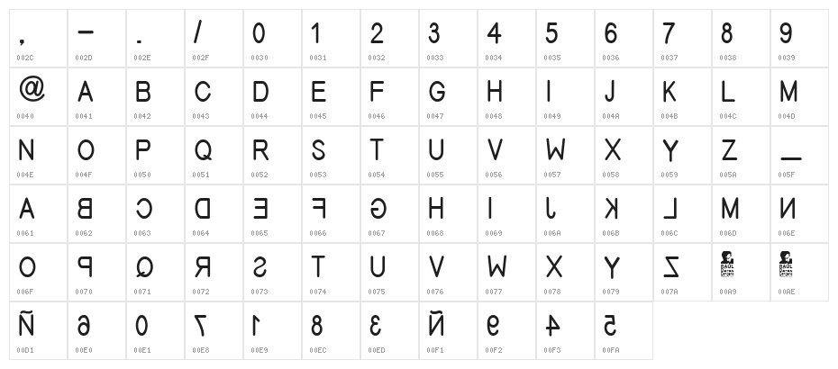 EFITYPE REVERSE Regular Character Map