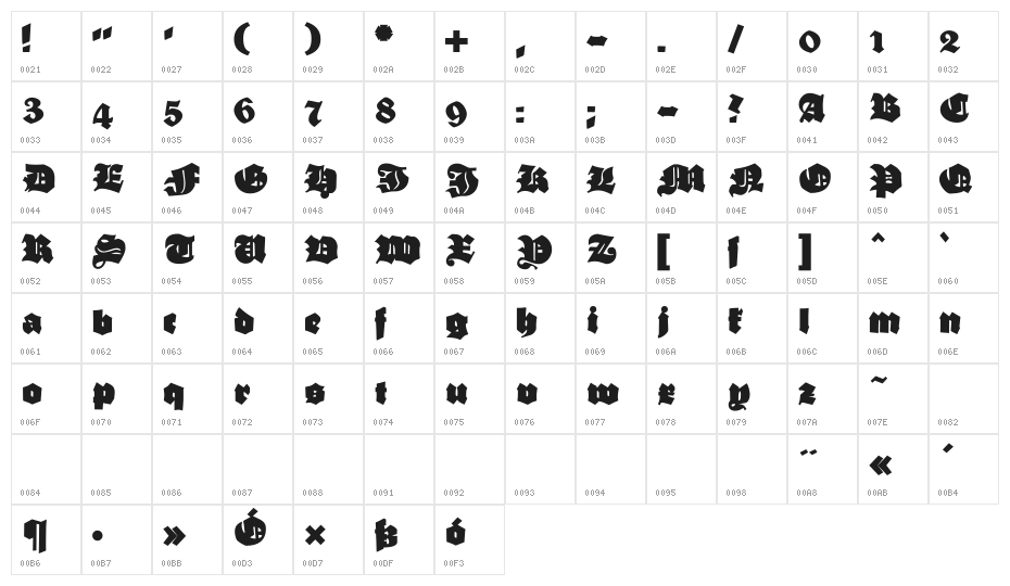 EFN Czarny Character Map
