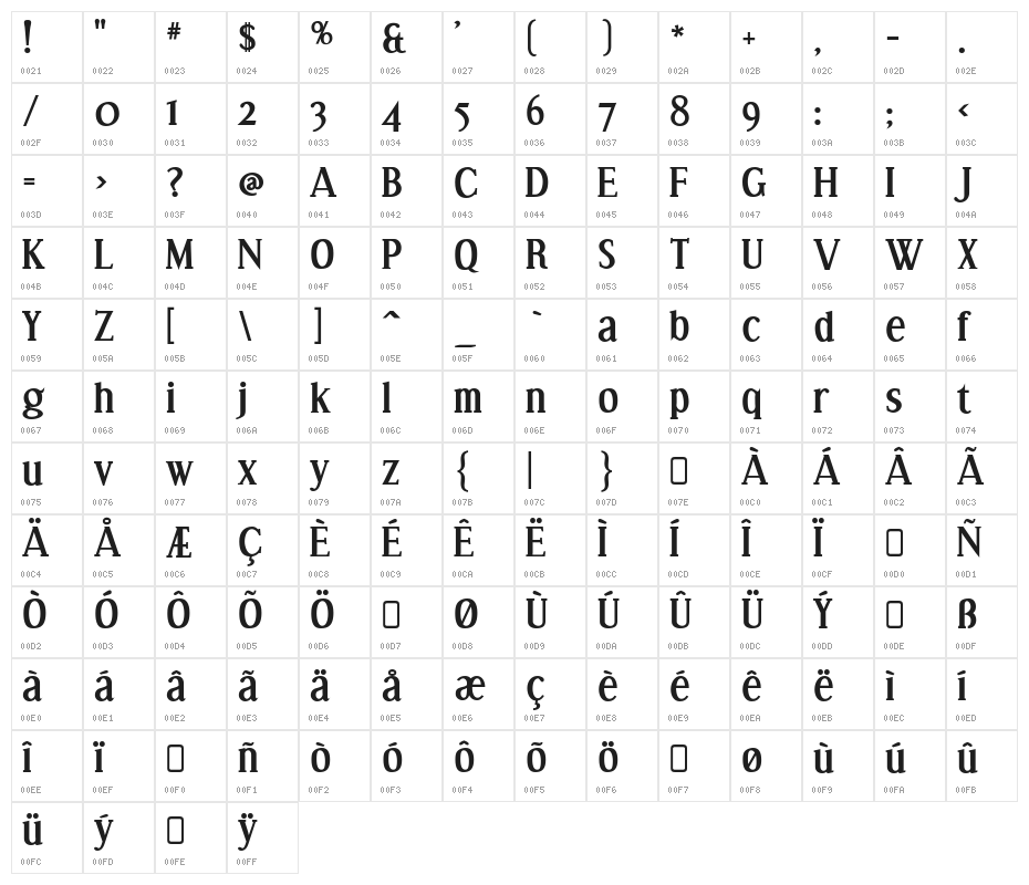 Effloresce-Bold Character Map