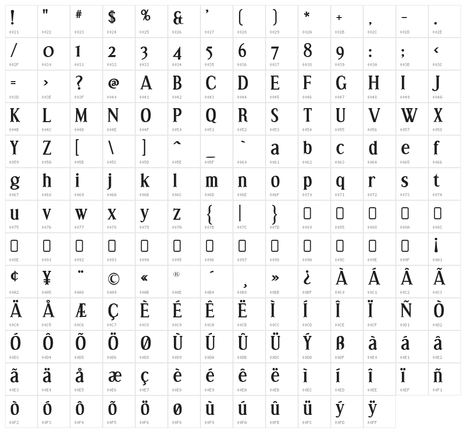 Effloresce-Bold Character Map