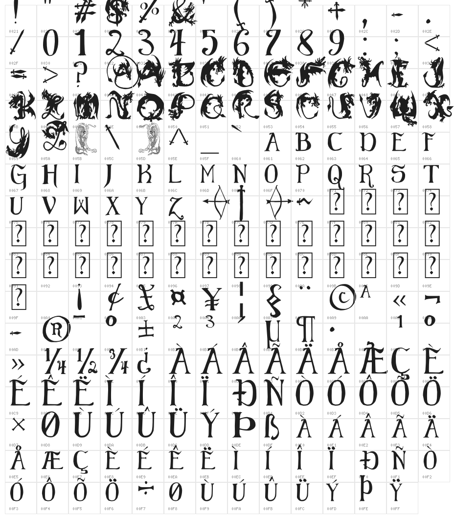 EG Dragon Caps Character Map