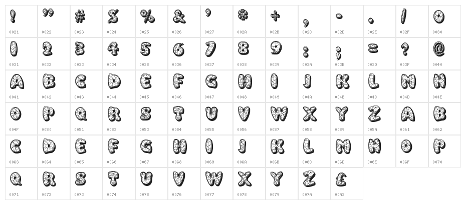 Eggshell Mosaic Character Map