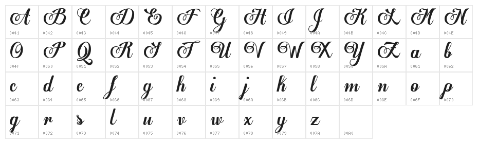 Egregio Script_demo Character Map