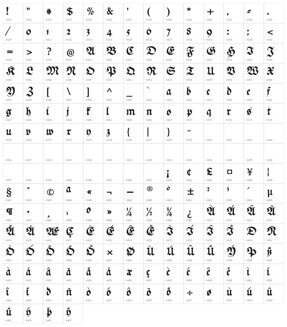Ehmcke Federfraktur Character Map