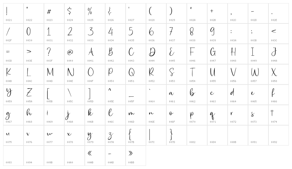Eiffel Story Demo Reguler Character Map