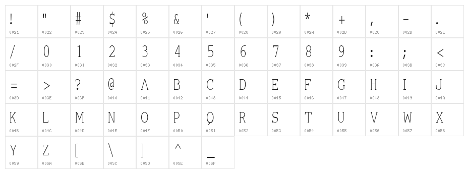 Einzig Serif Character Map