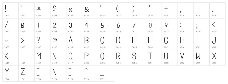 Einzine Character Map