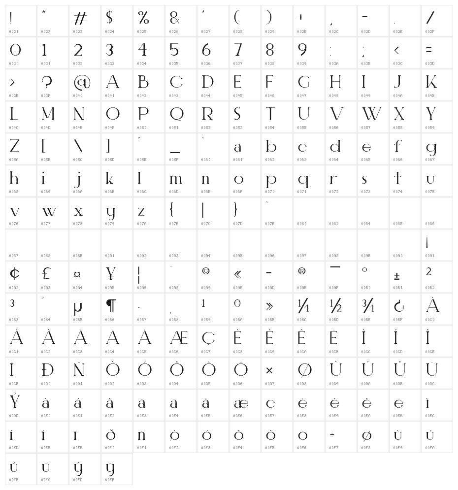 ELEGANT  Personal use Character Map