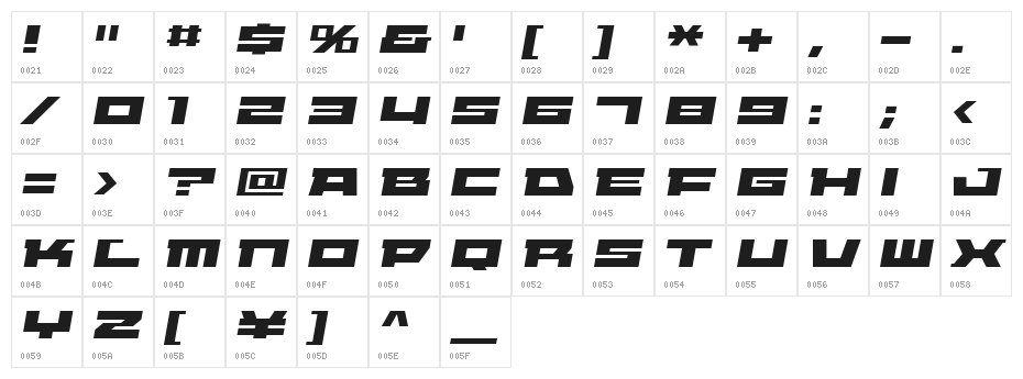 ELEPHANT A Oblique Character Map