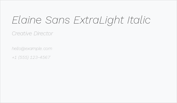 Elaine Sans ExtraLight Italic Business Card