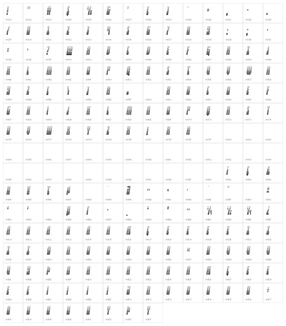 Elastic Lad Gradient Italic Character Map